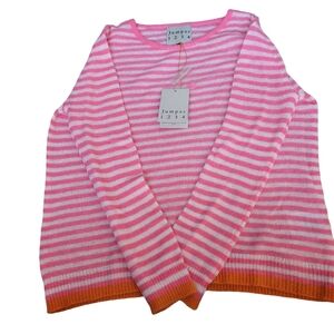 NWT Jumper 1234 100% Cashmere Sweater Size 6 Pink White Stripe with Orange Edge